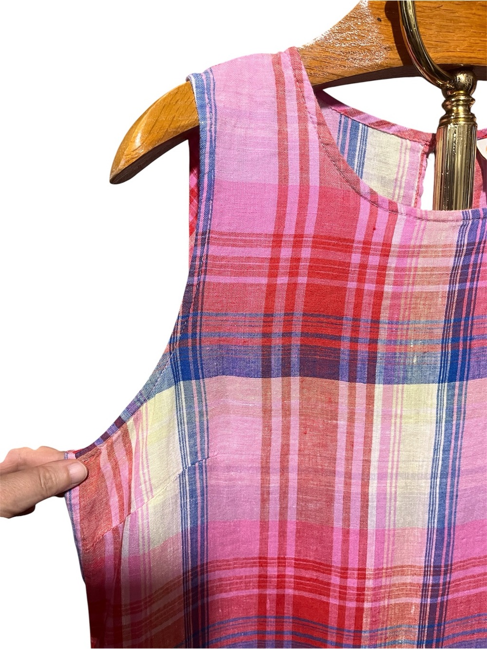 C&C California 100% Linen Pink, Red & Green Plaid Shift Tank Dress Large - Picture 2 of 9